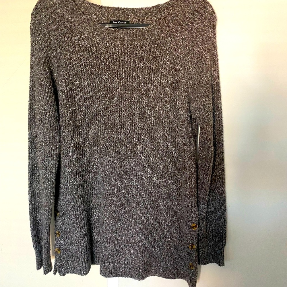 Pink Clover Brown Sweater w/Side Slits & buttons